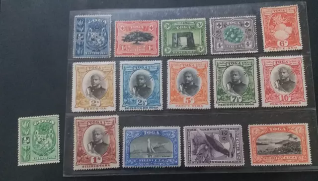 TONGA 1897 1/2d to 5s SG 38 - 53  Sc 38 - 52 pictorial set 15 MH some gum toning