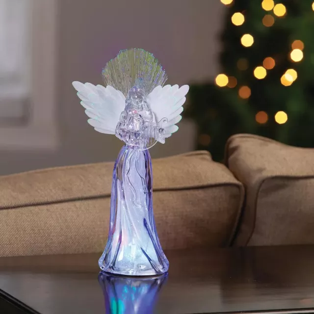 Fiber Optic LED Color Changing Angel Playing Harp Christmas Figurine