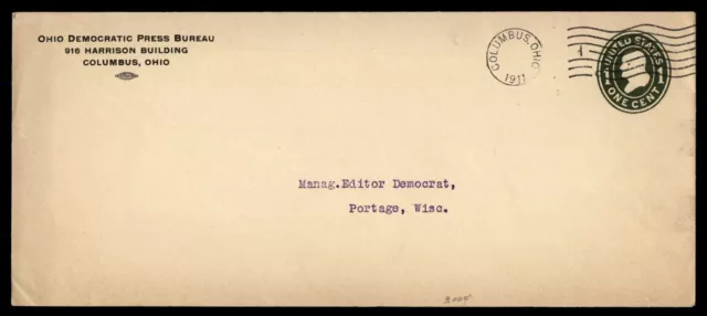 MayfairStamps US 1911 Ohio Columbus to Portage WI Stationery Cover aah_91377