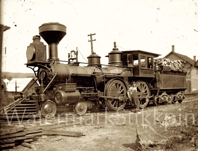 1900 era Glass photo Negative TRAIN Railroad STEAM Engine 283 GRAND TRUNK Depot