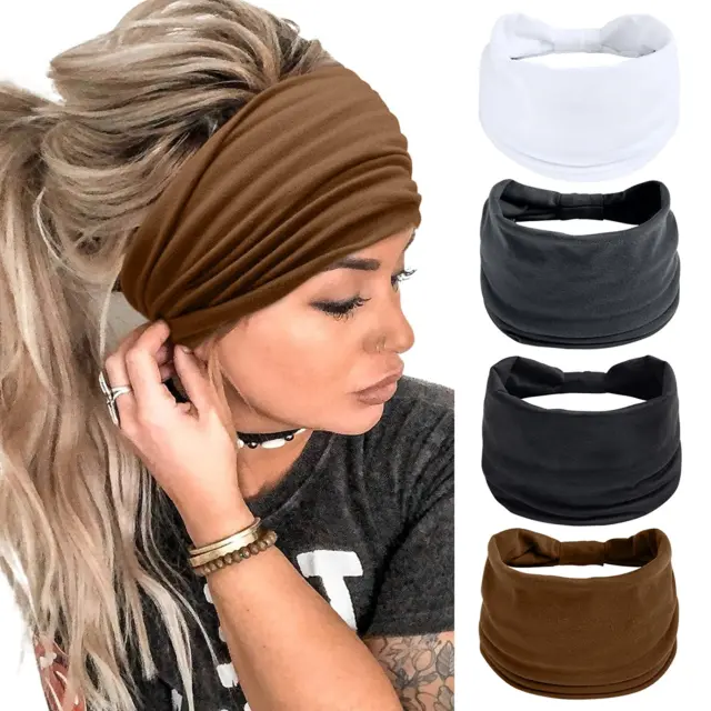 Wide Headbands for Women Black Stylish Head Wraps Boho Thick Hairbands Large Afr