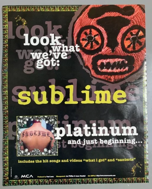 SUBLIME vintage 1997 POSTER ADVERT PLATINUM ALBUM Santeria What I Got