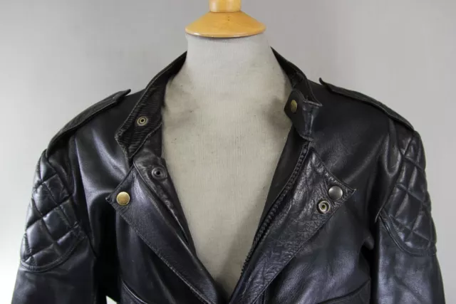 VINTAGE 80's CRUSADER BY MIKE LEWIS BRITISH MADE BLACK LEATHER BIKER JCKT 40-42" 3