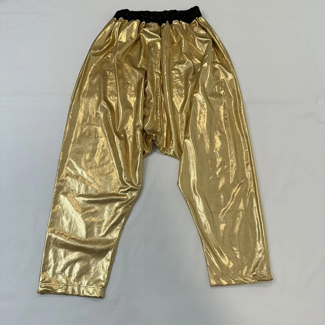 HIP HOP HAREM MC Hammer Style Pants Drop Crotch Gold Tone Parachute