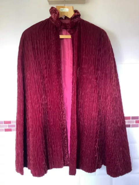 Antique 1930s Red Velvet Lined Cape Opera Coat Fits Size 10 - 16