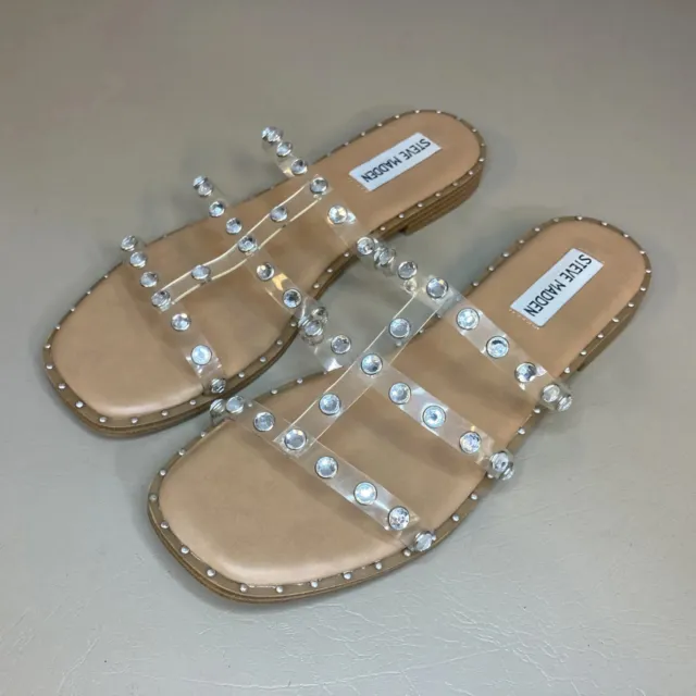 Steve Madden Lyna Flat Sandals Womens Size 7 1/2 M Clear Rhinestones