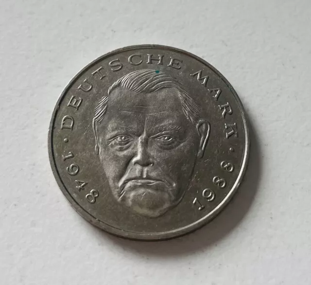 2 DM Münze Ludwig Erhard 1948 - 1988 Prägung 1990 D Deutsche Mark BRD