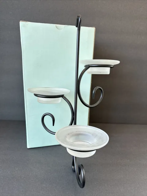 NEW IN BOX! PartyLite Wrought Iron & Glass CASCADE TEALITE HANGING CANDLE HOLDER