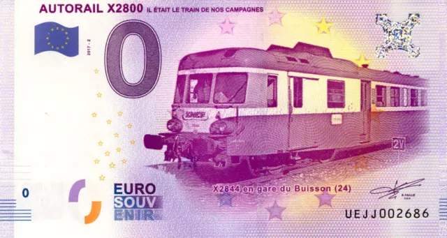 19 DONZENAC Autorail X2800, 2017, Billet Euro Souvenir