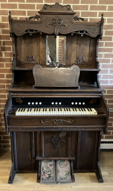 Antique Beckwith Organ Pedal Pump Organ Beautiful Wood, Detachable Top, Plays