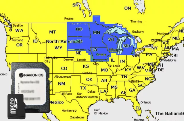 2024 Navionics+ Plus microSD+SD Chart Card Maps U.S. North Lakes,Rivers,Coastals