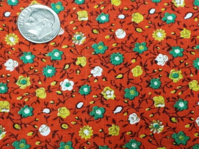 Vintage Antique Cotton Quilt Doll Fabric Tiny Flowers Print 34" wd Estate Find