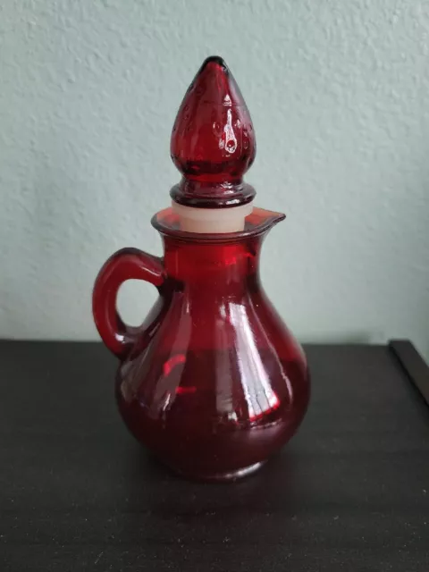 Vintage Avon Ruby Red Glass Cruet Bath Foam 4 oz Bottle with Strawberry Stopper