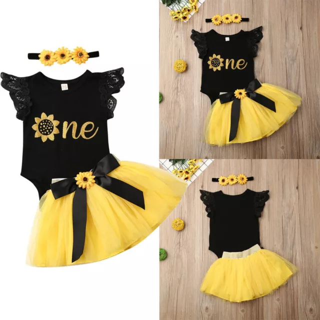 Girls Baby 1st Birthday Outfit Party Tutu Skirt Romper Dress Headband Cake Smash