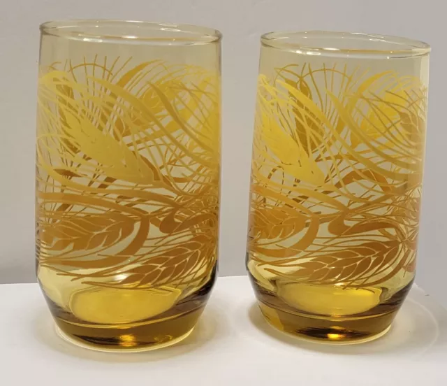 Set of 2 Libbey Golden Wheat Pattern Juice Glasses Mid Century Vintage 4" Small