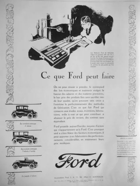 Publicité 1926 Ford Le Torpédo 2 Places - Jauges Johansson Instruments Précision
