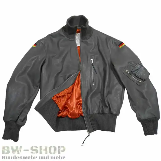 Original Bundeswehr Fliegerjacke Bw Pilotenjacke Lederjacke Jacke Luftwaffe Grau