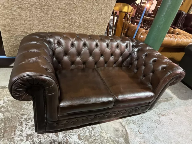 Brown Leather 2 Seater Thomas Lloyd Chesterfield Sofa