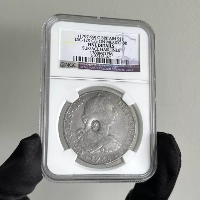 1797-99 Great Britain - Mexico S$1 Counterstamp Oval 8 Reales NGC Fine Details