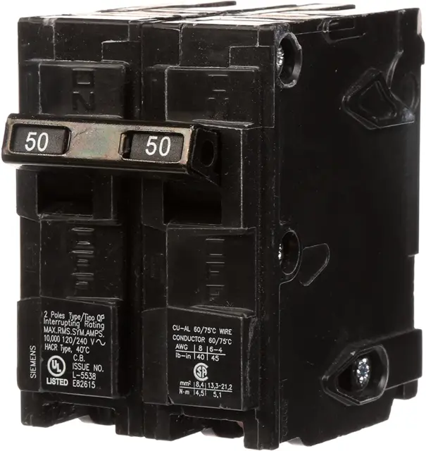 SIEMENS Q250 50-Amp Double Pole Type QP Circuit Breaker, Black