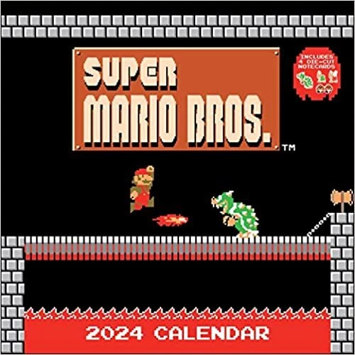 SUPER MARIO BROS. 8-Bit Retro 2024 Wall Calendar with Bonus Diecut