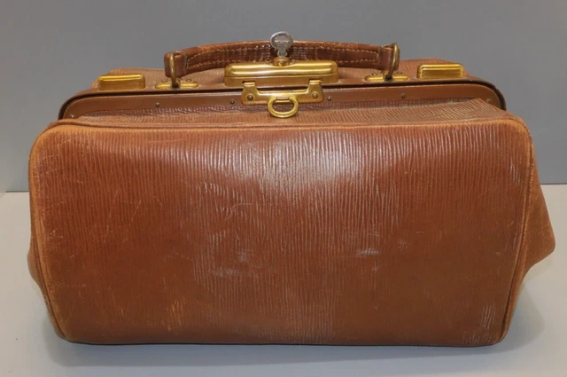 Sac De Médecin Vintage En Cuir - Marron, Poignée Cuir, Intérieur Tissu, Marqué LIMOGES