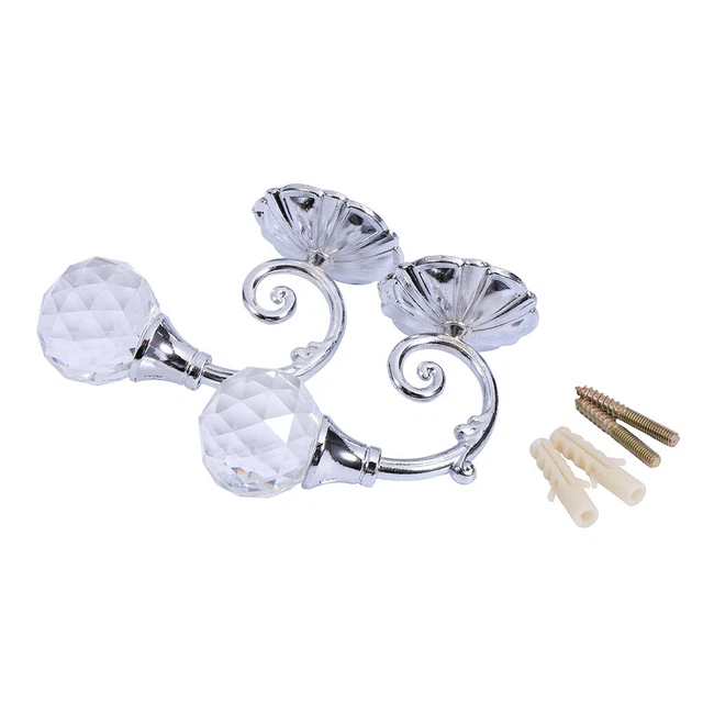 (Silver)2x Metal Crystal Glass Curtain Holdback Wall Window Drapery Tie Back