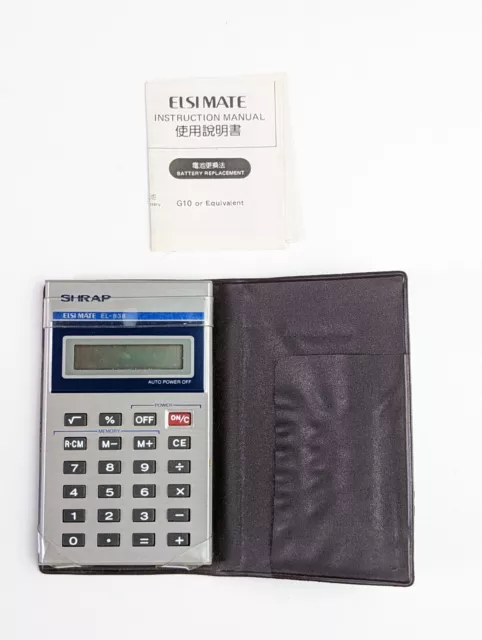 Vintage Sharp Elsi Mate EL-838 Calculator & Case & Manual - Made in Japan
