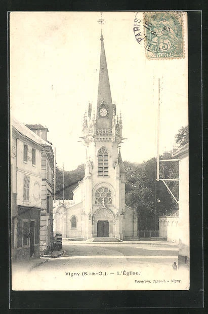 CPA Vigny, L´Église, l'Église im Sonnenschein