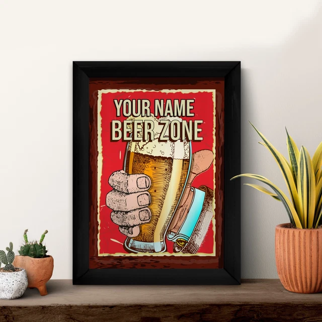 Personalised Beer Zone - A4 Metal Sign Print- Frame Options Available