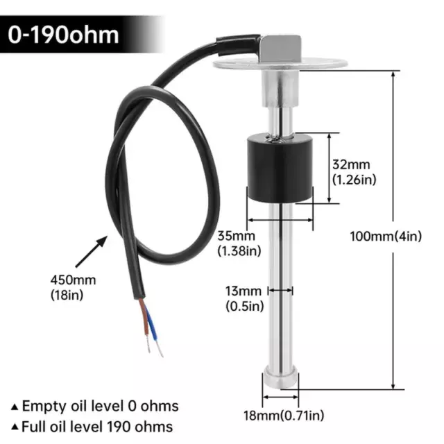 100Mm ~ 500Mm Fuel Level Sensor for Car Boat Motorcycle 0~190Ohm Fuel Level Gaug