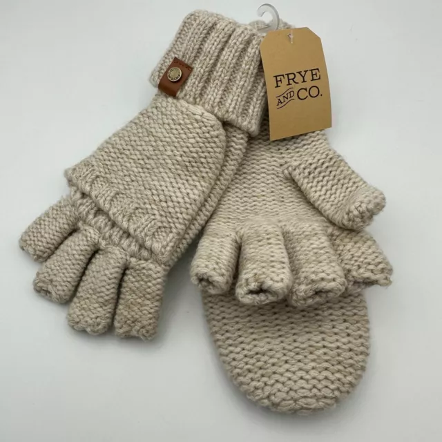 Frye & Co Womens Mitten Gloves OSFM Cable Knit Pop Top Steel Cut Oats NWT