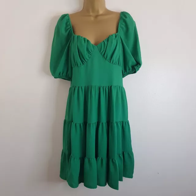 NEW ASOS 8-18 Emerald Green Pleated Tiered Crepe Skater Dress Occasion Wedding