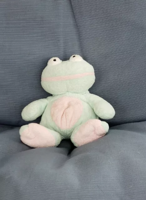 Ty Pluffies GRINS 2002 Floppy Frog Mint  Green & Pink Plush Stuffed Toy.   10"