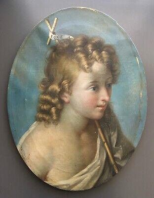 Antique Original Oval Oil Painting Italian School (19th Century) - Girl w/ Curls