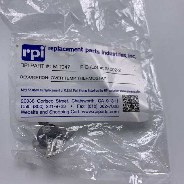 OVERTEMP THERMOSTAT for AUTOCLAVES  MIDMARK  Ritter M9/M11/M7  RPI #MIT047