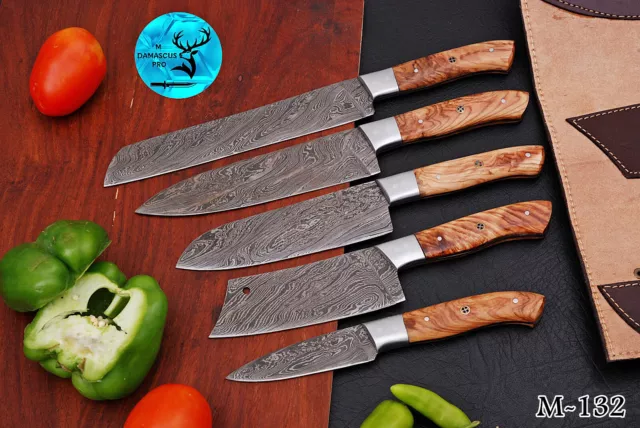 Custom Handmade Forged Damascus Steel Chef Knife Kitchen Knives Chef Set 132