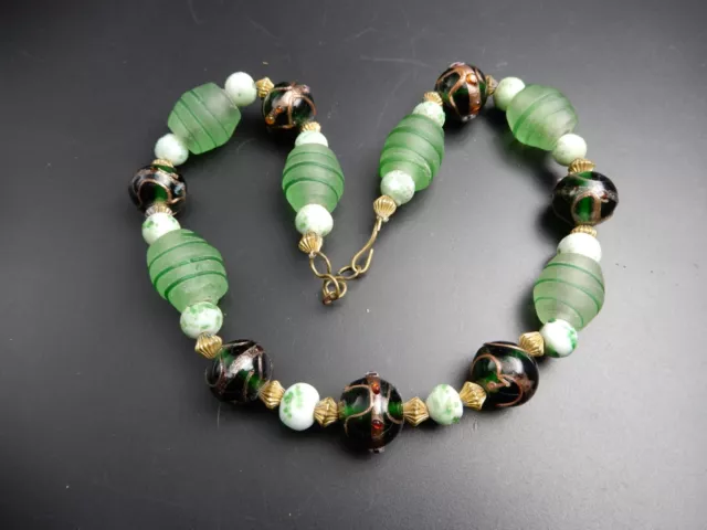 Collier  Pâte de Verre Cristal  Murano vert  1960's 42 cm