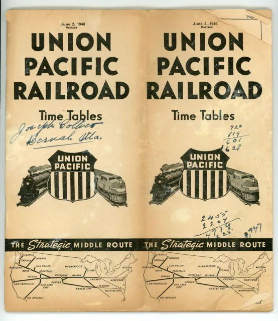 1946 Pacific Union Time Railroad Table Public June Strategic Middle Route Train