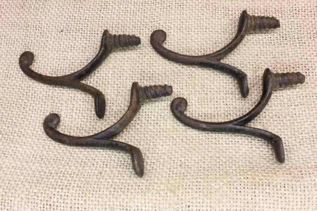 4 Old Single Coat Hooks School Farmhouse Clean Cast Iron Vintage 1850’s Screw in 3