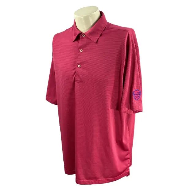 Donald Ross Men's Hillview CC Logo Polyester Pink Stripe Golf Polo Shirt Large