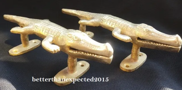 Crocodile Alligator Shape Vintage Finish Handmade Brass Door Pull Handle Pair