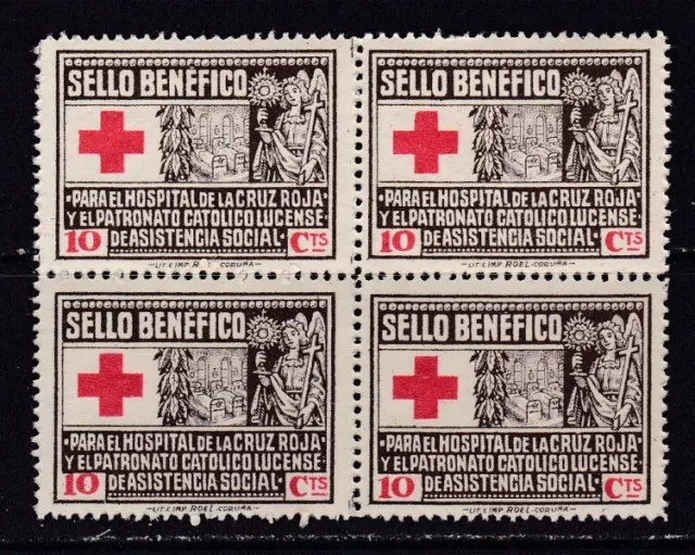 España - Guerra Civil - Lugo - Sello Benefico - Cruz Roja - Galvez 419 - B4 MNH