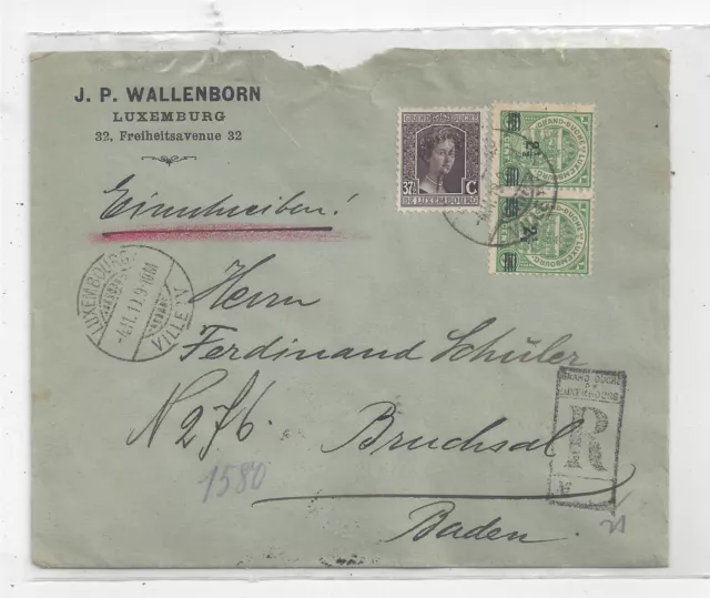 Luxembourg 1919 Registered Cover to Germany, Nice Mix