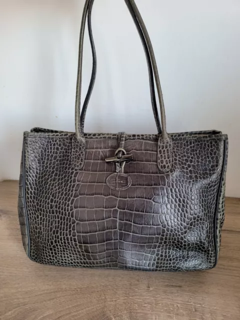 Longchamp Roseau Croc Embossed Leather Bag - Tote - Shopper - Authentic - Used