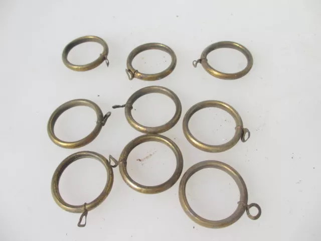 Antique Brass Curtain Rings Victorian Holder Hangers Vintage x9 - 1.3/8"W