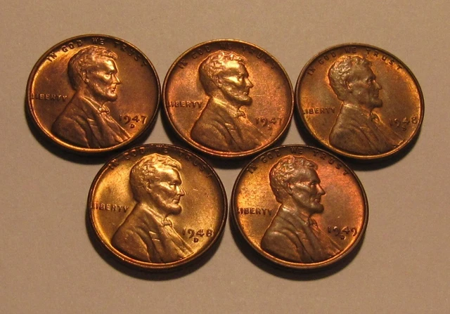 1947 DS 1948 DS 1949 D Lincoln Cent Penny - AU+/BU Condition - 34SA
