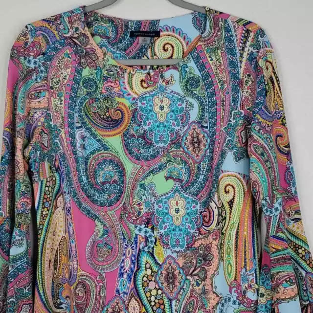Tommy Hilfiger Paisley Dress Bell Sleeves Stretch Artsy Printed Womens 8 Crew 2