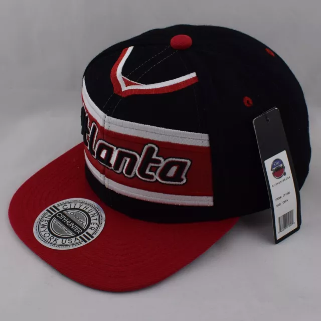 Casquette chapeau snapback rétro brodée noire et rouge City Hunter Atlanta 3