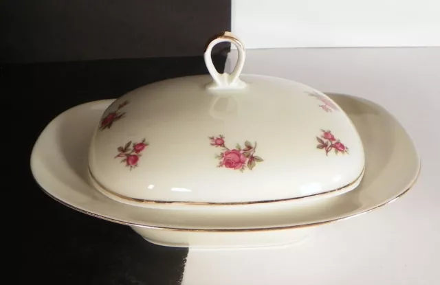 Plato de mantequilla de Baviera hecho en Alemania rosetas rosadas porcelana Kerafina